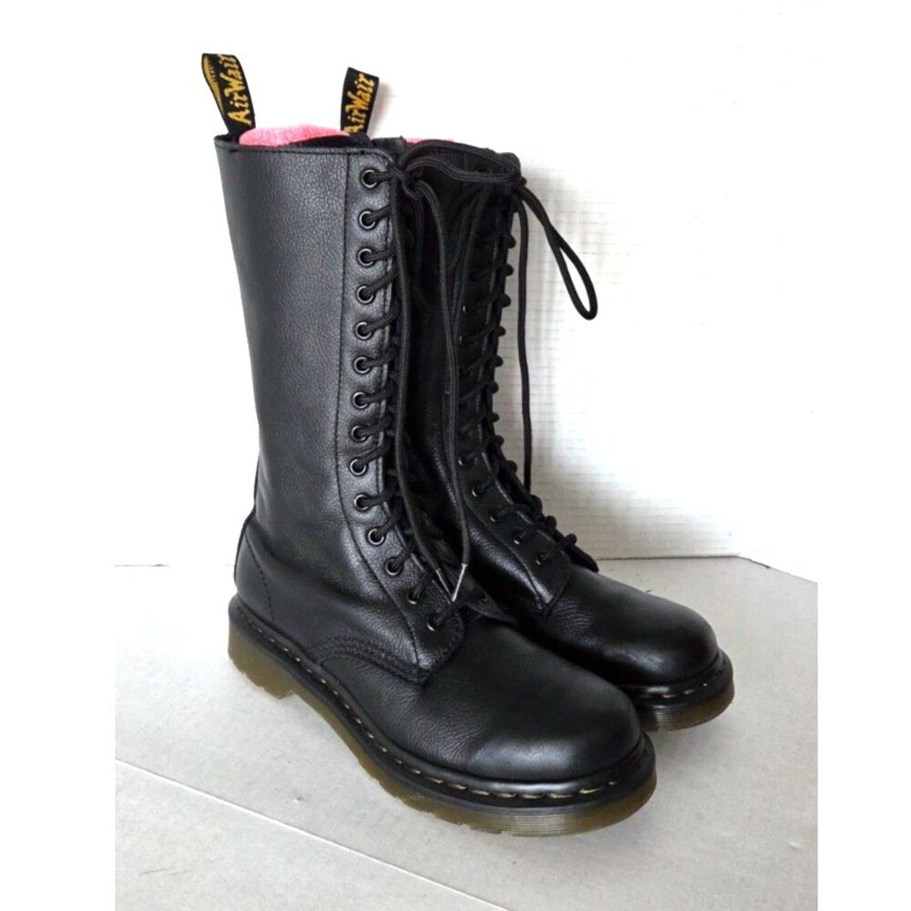 Dr Martens 1B99 14 Eye Zip Black Leather Mid Calf Boots Size 8 Goth Grunge